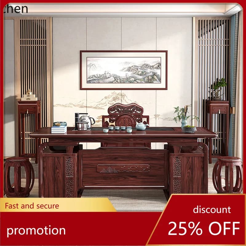 ZML Solid Wood Tea Table Home Rock Plate Tea Table Office Tea Making Table and Chair Combination