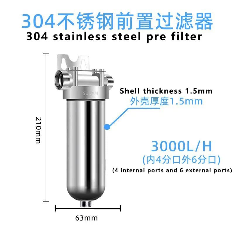 Stainless Steel Kitchen Water Purifier Household Whole House Large Flow Backwash Well Water Filter Pre Filter