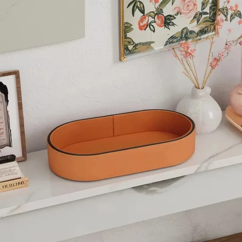 PU Leather Storage Box Home Entrance Jewelry Organizer Box Desktop Cosmetics Miscellaneous Tray Home Living Room Decoration