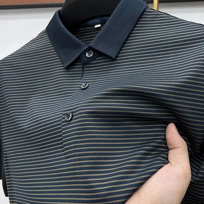Summer Striped POLO Men's Lapel New Short Sleeve Business Free Wear Half Sleeve Casual Comfortable Loose T Shirt Men Clothing