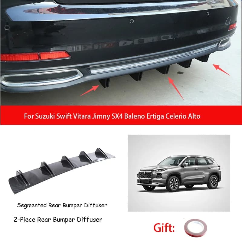 For Suzuki Swift Vitara Jimny SX4 Baleno Ertiga Celerio Alto ABS Rear Bumper Lip Diffuser Shark Fin Anti-collision