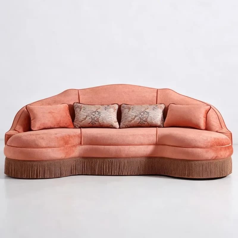 Rural streamlined design fabric fringed sofa