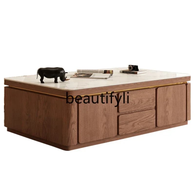 XZQSolid wood rock slab coffee table small apartment living room home Nordic modern balcony new Chinese tea table