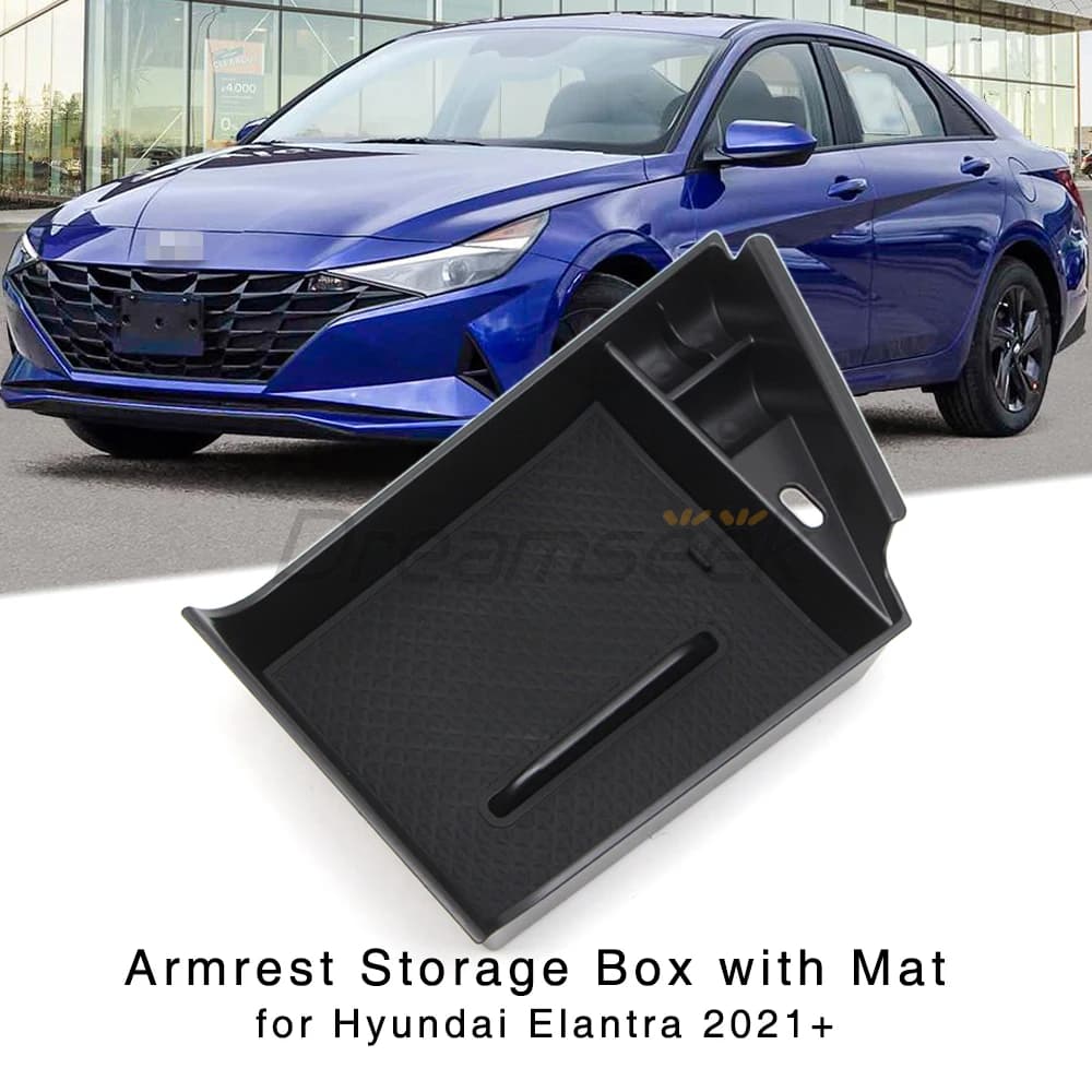 Center Armrest Storage Box Glove Tray for Hyundai Elantra CN7 2021 2022 2023 24 Car Central Console Organizer Black Non-Slip Mat