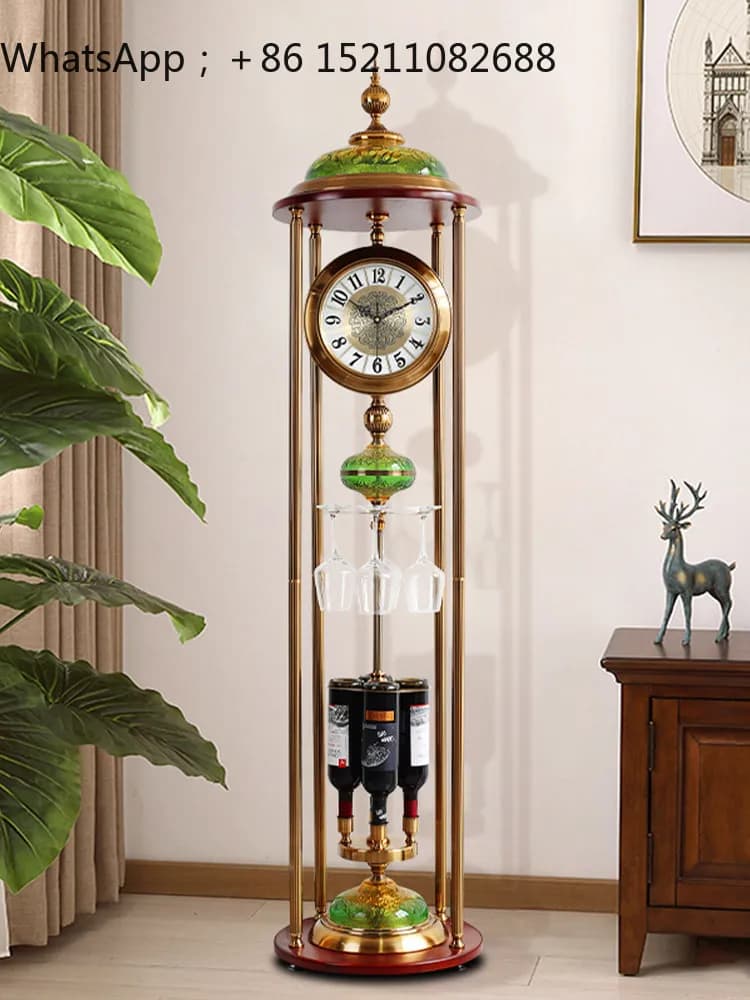 LLY floor clock living room Chinese retro villa large ornament vertical clock creative silent home clock