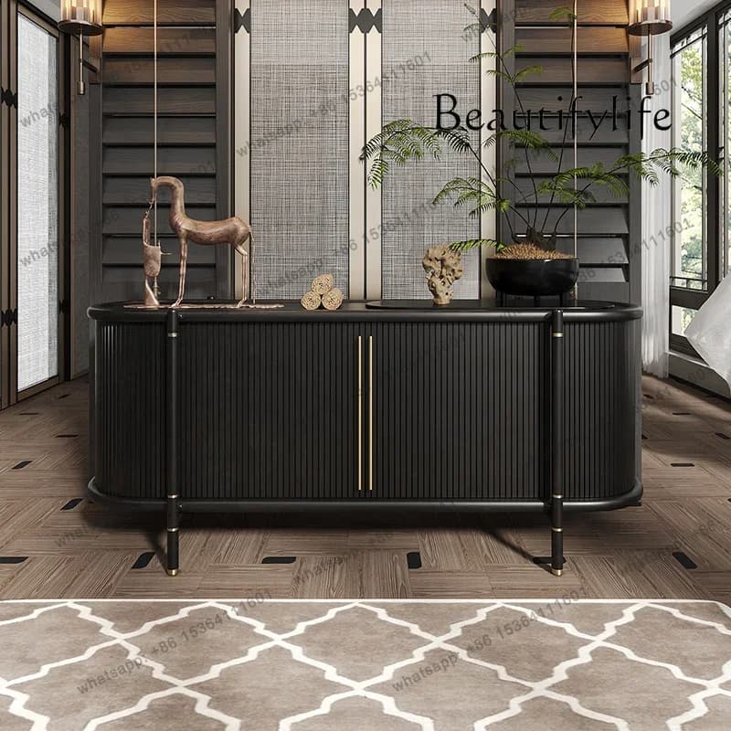 living room wall decoration storage tea household solid wood carving entrance cabinet  Italian light luxury dining side cabinet