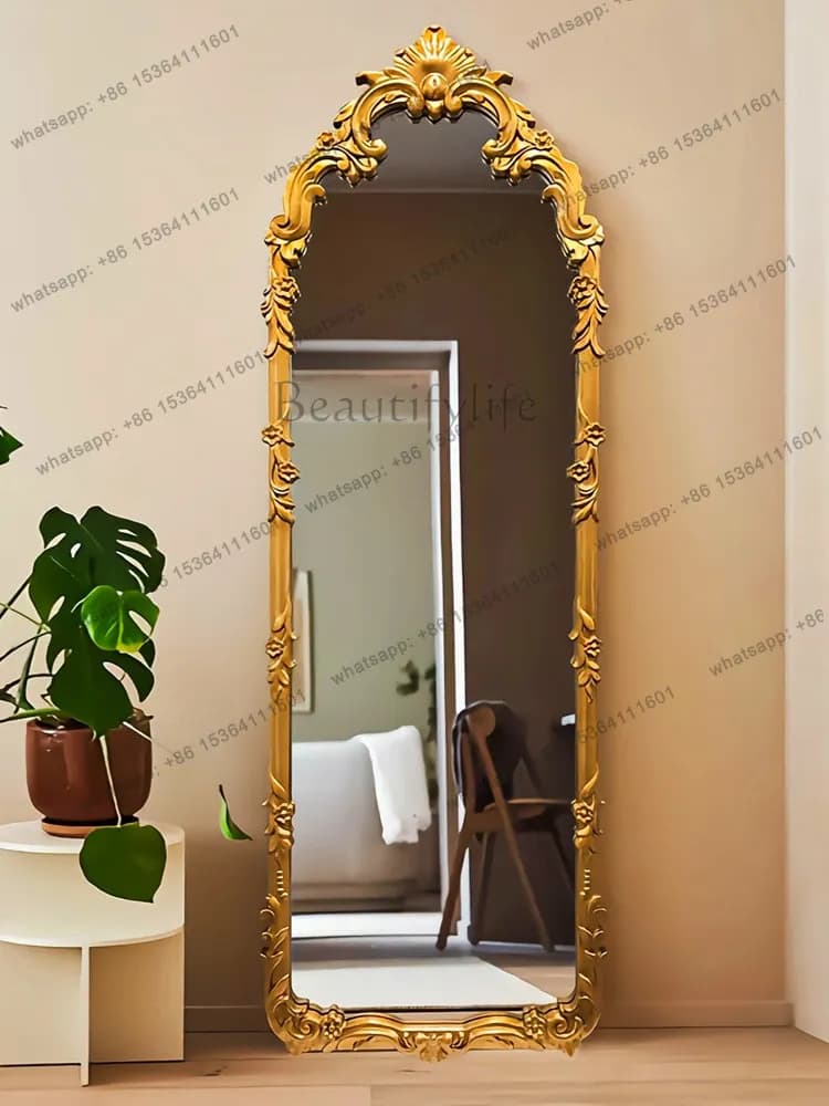 LS French retro full-length mirror wall-mounted European home art wall-mounted carved American full-length mirror