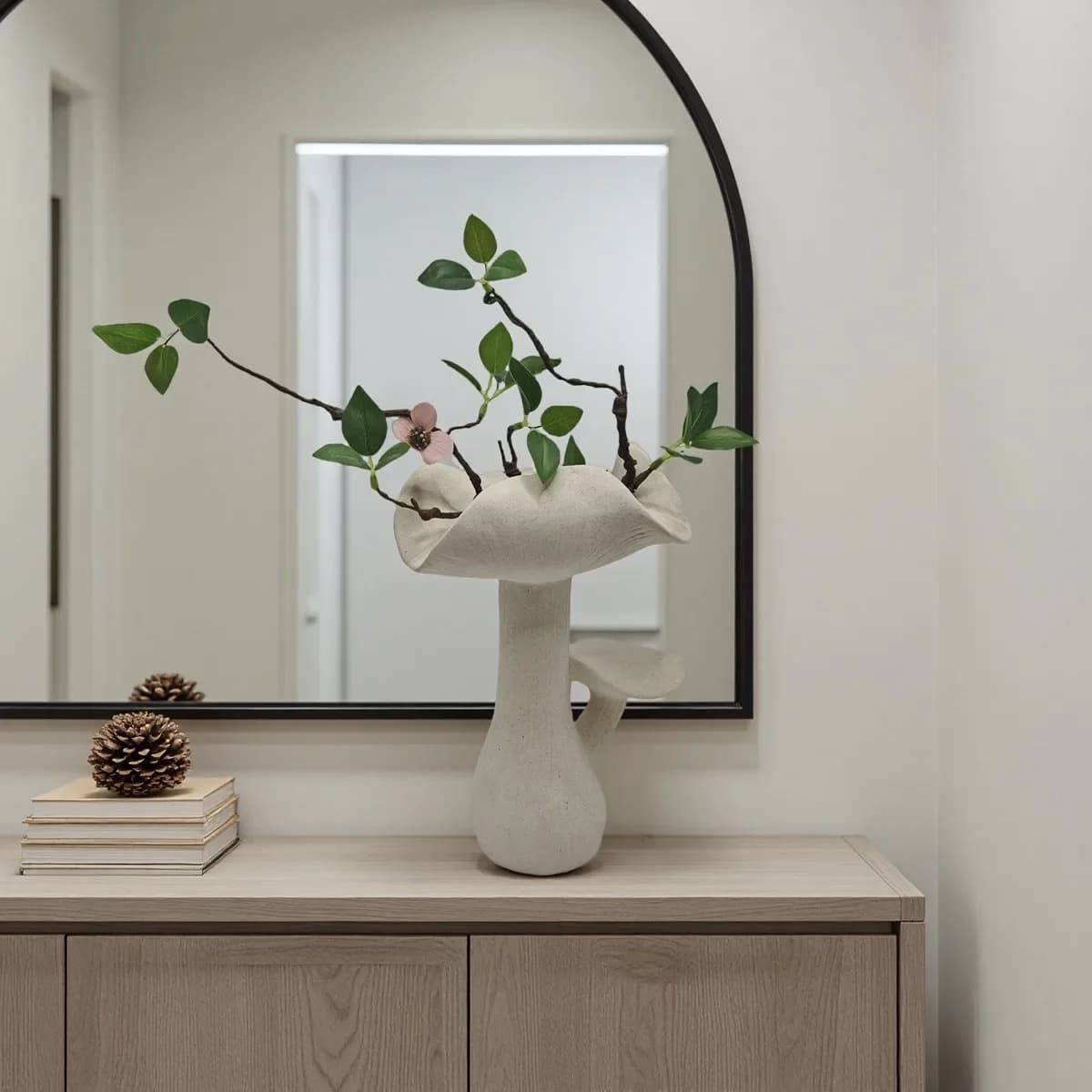 CAPIRON 25cm Ceramic Mushroom Vase Creative Flower Arrangement for Pampas Grass Living Room Bedroom Dinning Table Decoration Pop
