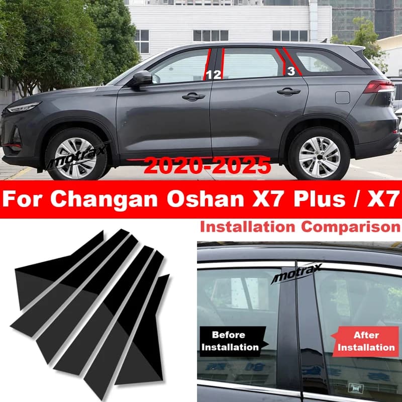 For Changan Oshan X7 Plus Oshan X7 Car B C Pillar Stickers PC Window Cover Middle Pillar Decorative Exterior Sticker 2020-2025
