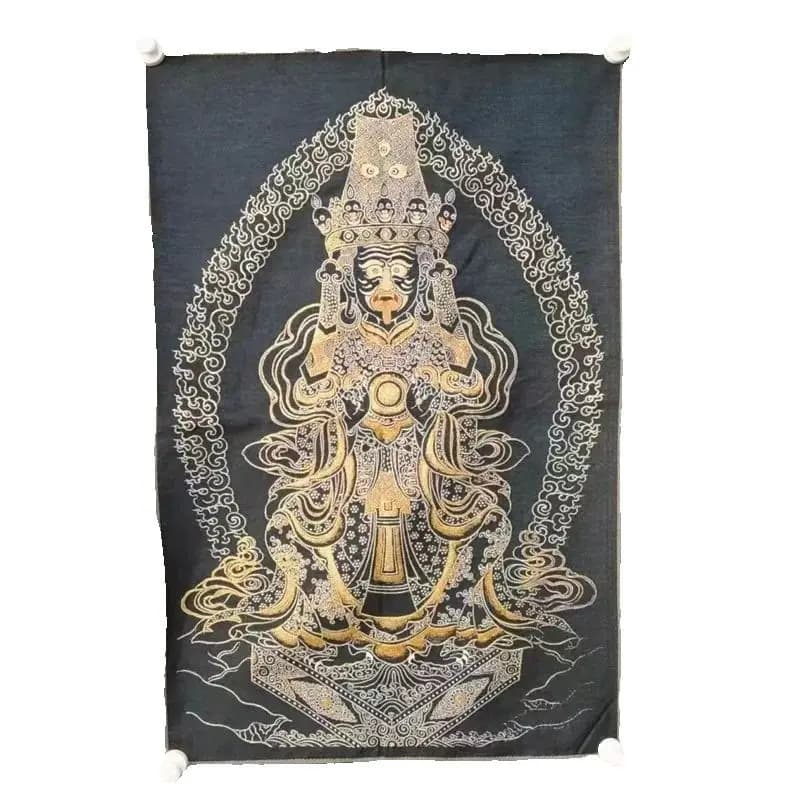 Old Tibet Silk Thangka Hanging Painting Zhakiram Fortune God Buddhist Artwork Traditional Tibetan Thangka  Wall Art