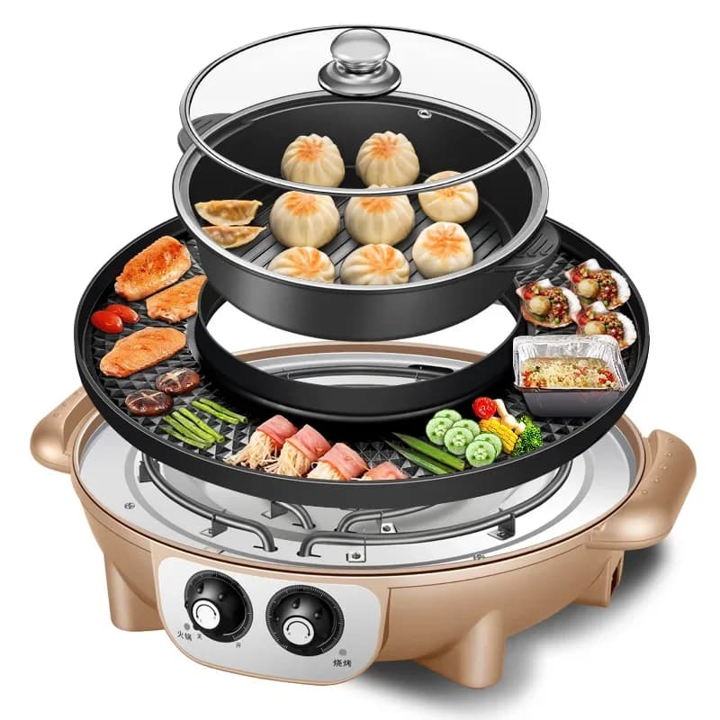 Hot pot barbecue shabu integrated pot household multi-functional separable electric oven