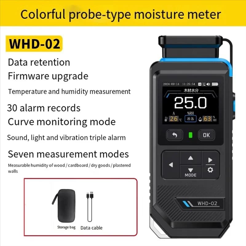 WHD-02 Digital Moisture Meter, Wood Board & Wall Cement Moisture Tester for Building Materials & Woodworking