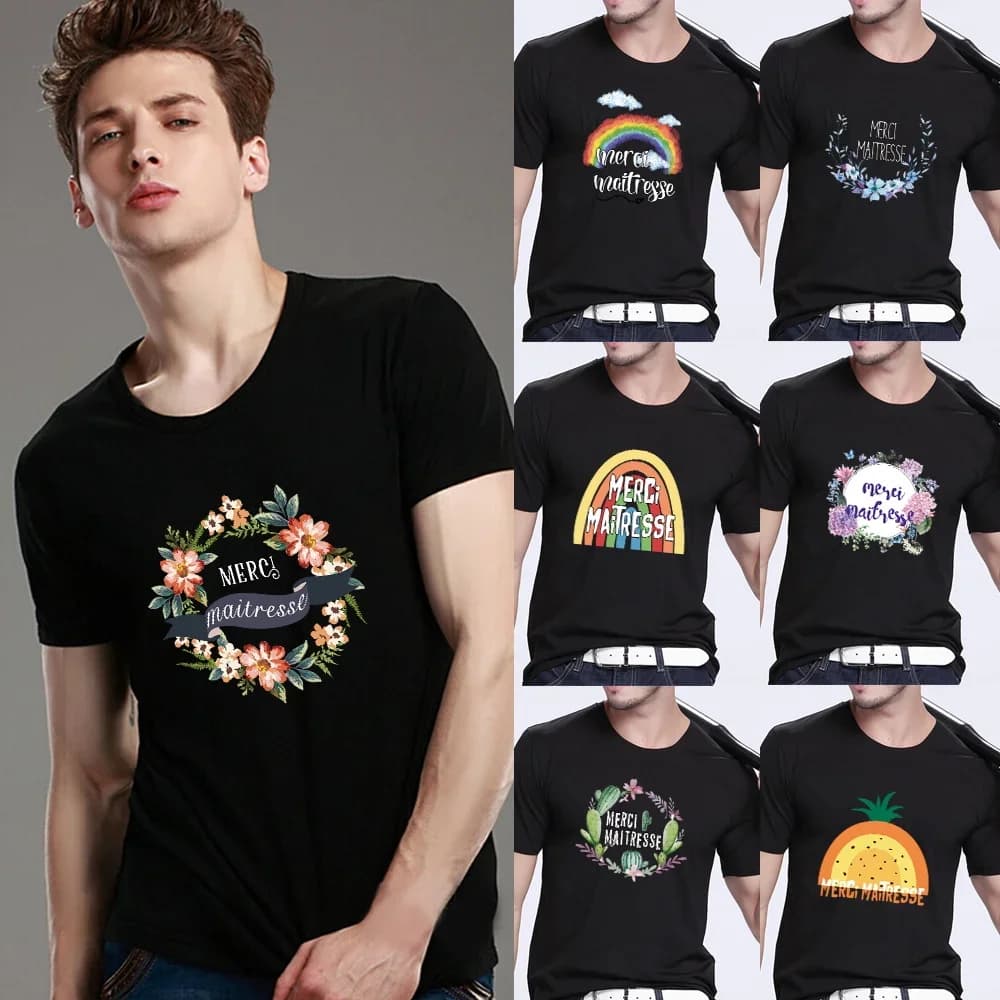 Fashion Men's Black T-shirt Maitresse Print Pattern Series Casual  Street Casual Sports Round Neck Top Men's Clothing