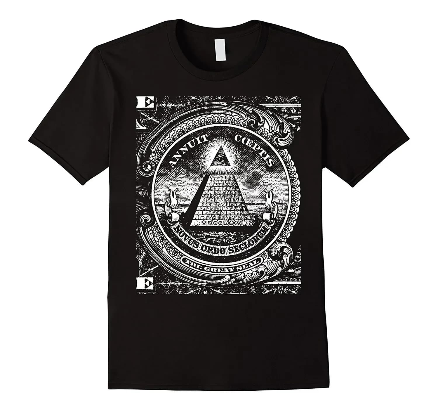 Dollar All Seeing Eye Illuminati Freemasons Pyramid T-Shirt 100% Cotton O-Neck Short Sleeve Casual Mens T-shirt Size S-3XL