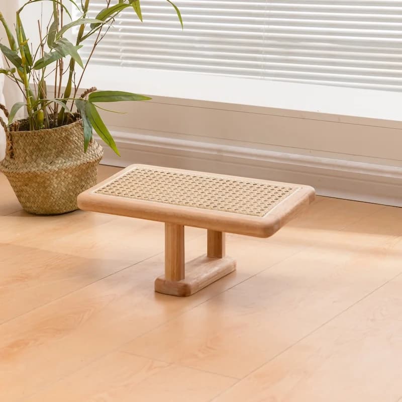 Solid Wood Stool Living Room Single Footrest Kneeling Support Meditation Lazy Stools Elegant Design Portable Rattan Furniture