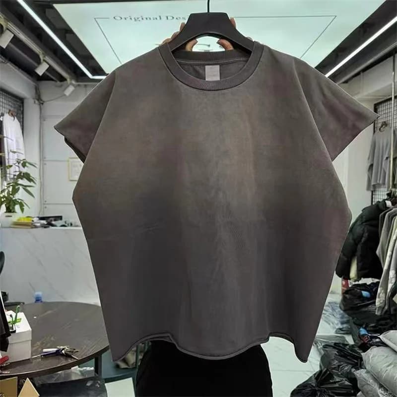 Men's Women's Oversized Vintage Washed Gray Sleeveless T-Shirt High-Street Quality Solid Color Casual Cotton Top T Shirt