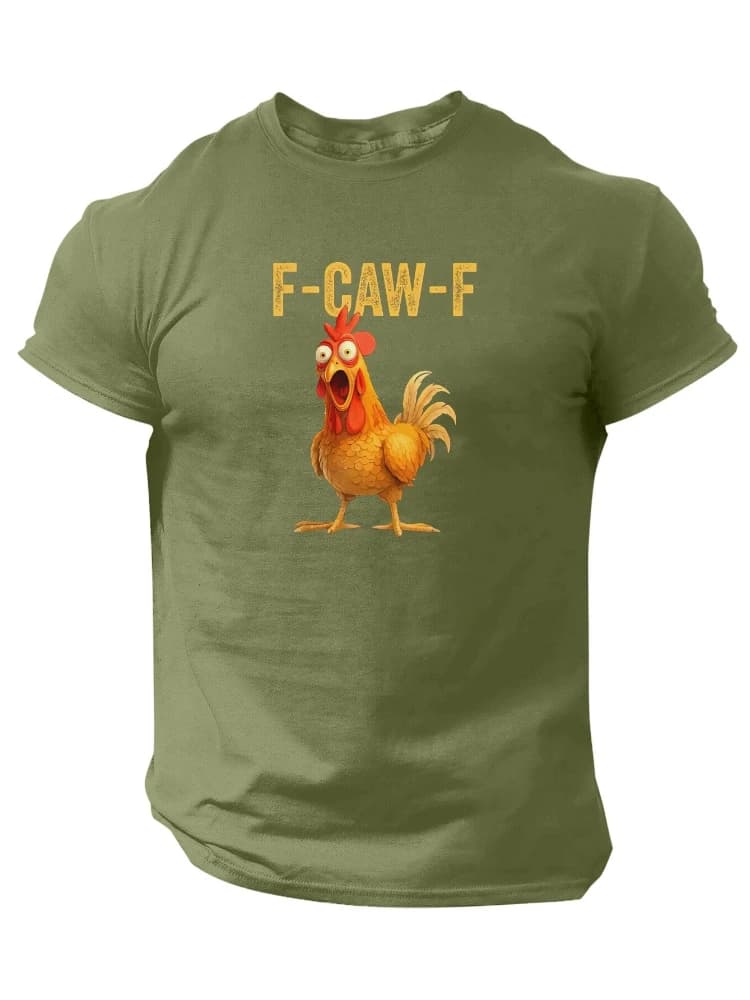 Funny Chicken Graphic with F-CAW-F Humorous Design-100% cotton summer O-neck short sleeve casual printed men's T-shirt.