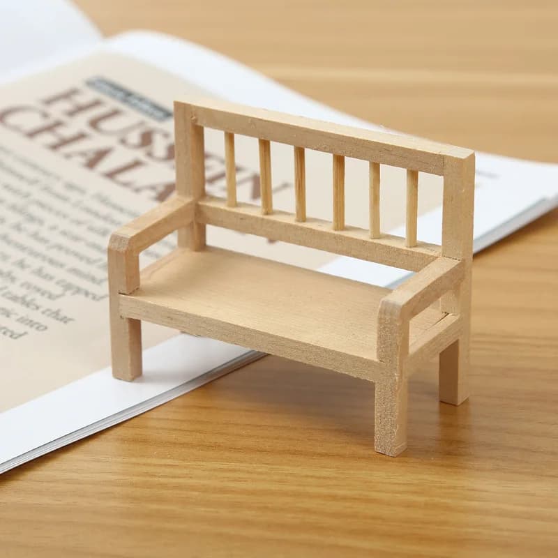 Dollhouse Mini Bench with Wooden Backrest Stool Park Scene Furniture Display Model Miniature Scene Accessory Home Desktop Decor