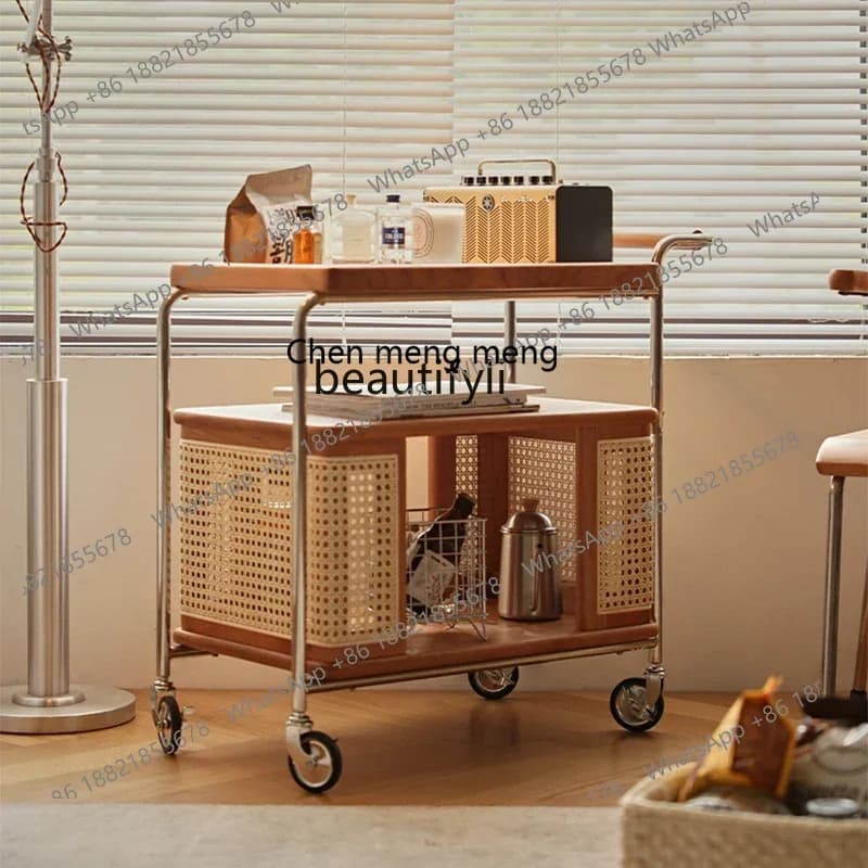 CC182Nordic solid wood removable side table cherry wood coffee table storage cabinet household trolley R