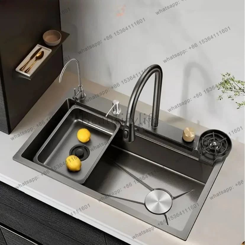 304 stainless steel kitchen sink large single sink household dish basin thickened undercounter black