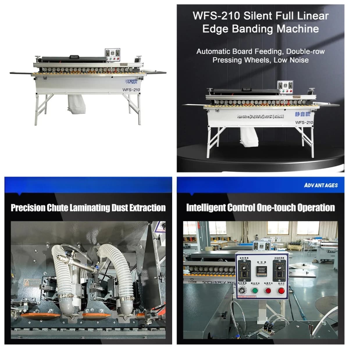 WFS-210 Silent Fully Automatic High Speed Edge Banding Machine Straight Line Trimming Edge Banding Machine Brushless Motor
