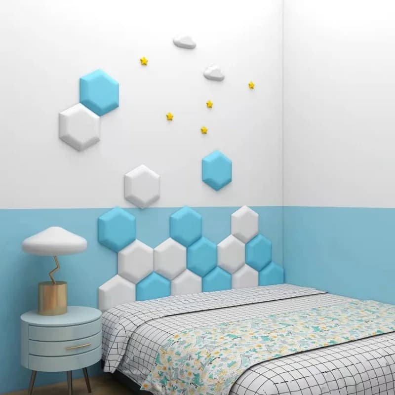 Hexagon Self‑Adhesive Upholstered Wall Panels 3D Anti‑Collision Soft Wall Stickers DIY Combination Headboard for Living Room