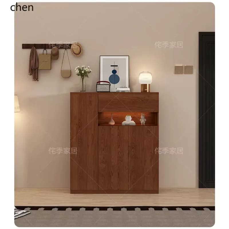 HT  Vintage Style Home Entrance Shoe Cabinet with Stool Integrated Living Room Simple Dustproof
