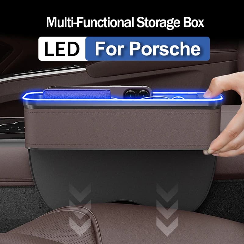For Porsche Cayenne Panamera Macan 718 Boxster 958 911 Car Crevice Storage Box With 2 USB Charger Colorful LED Seat Organizer