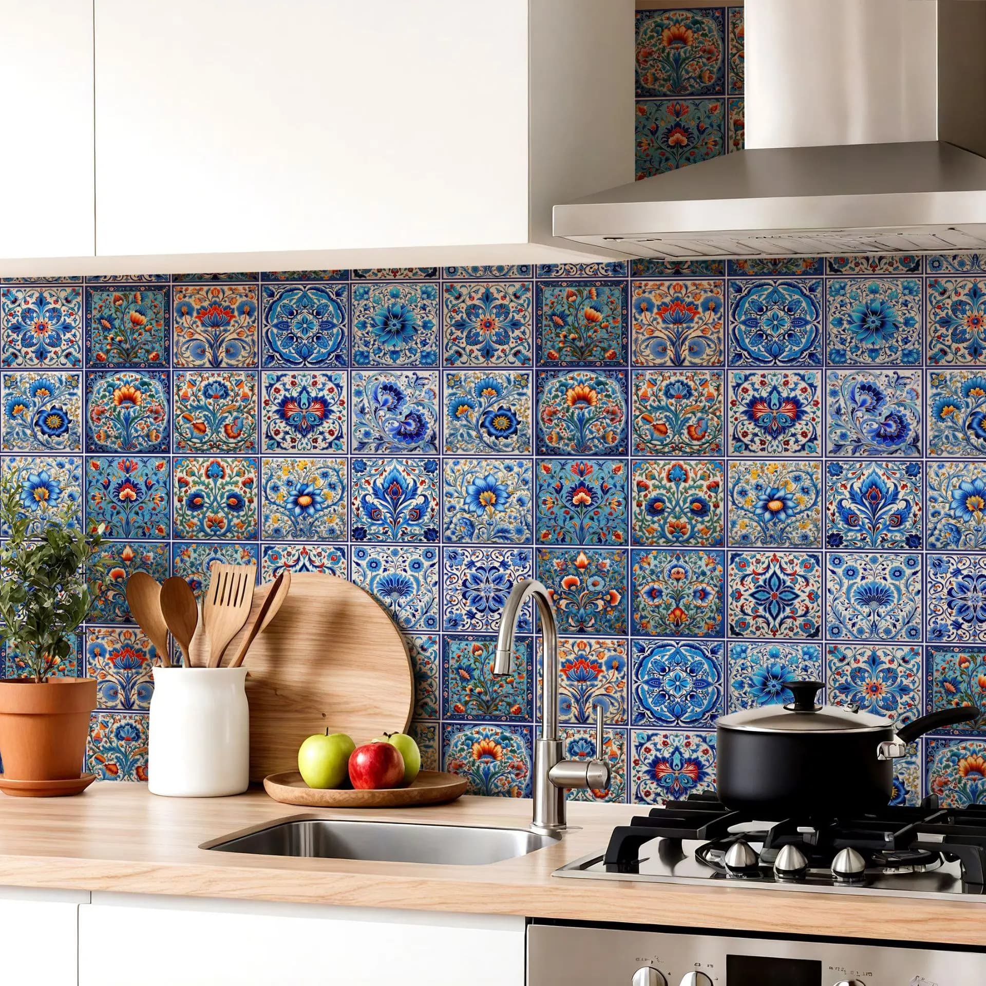 Waterproof Imitation Tile Wall Stickers 20Pcs Turkey Morocco France Italy Pattern Self Adhesive Kitchen Bathroom Decor