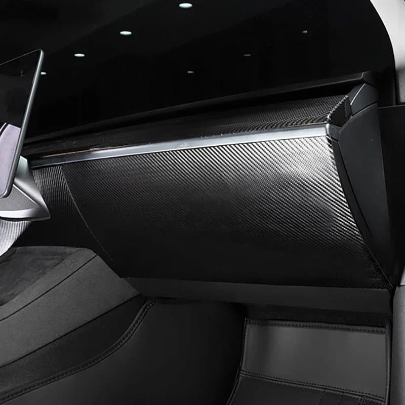 Glove Box Cover Trim Sticker For Tesla Model Y Juniper 2024-2026 Carbon Fiber Pu Leather Copilot Anti Kick Protection Patch