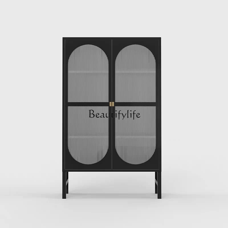 04*Simple modern fashion retro locker glass storage storage cabinet light luxury