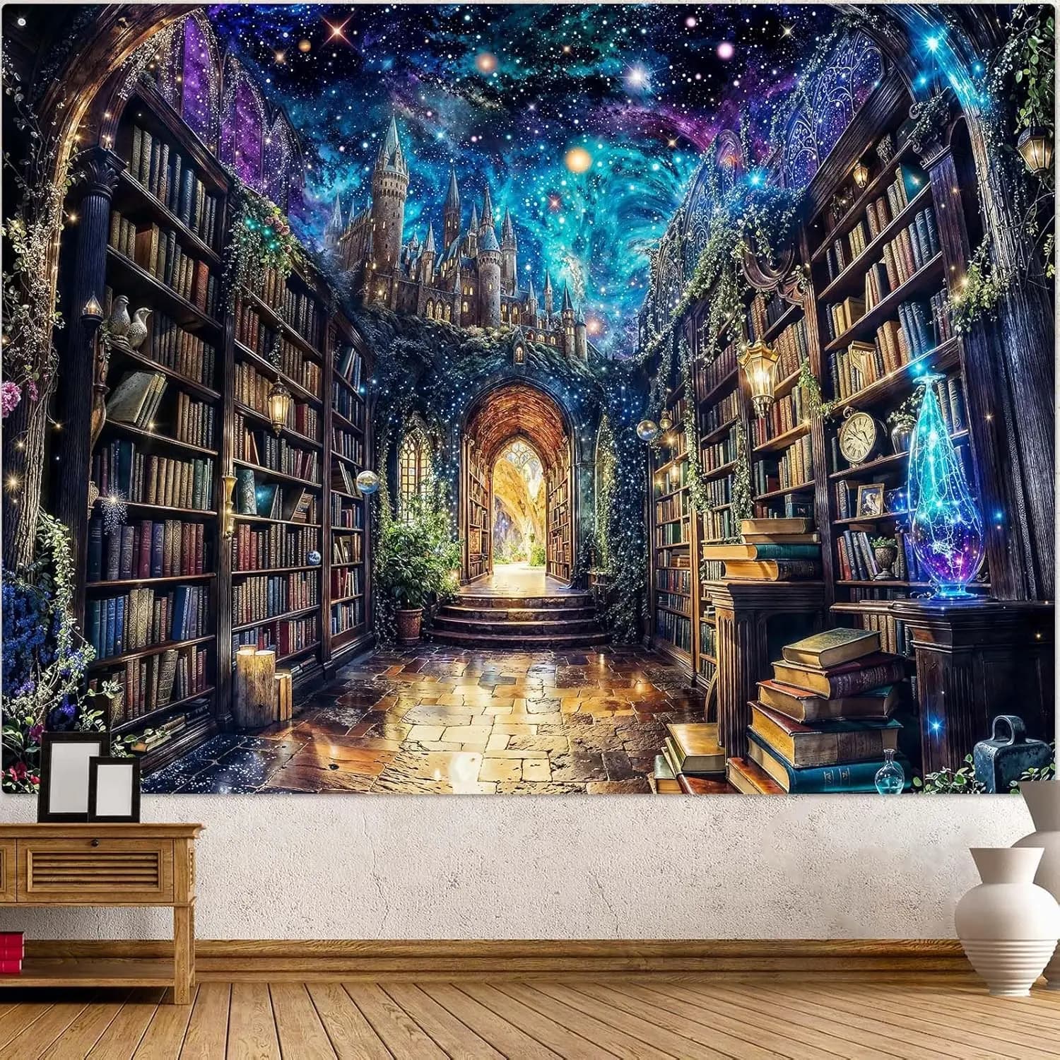 Magic bookshelf library tapestry wall decoration bedroom art tapestry living room wall hanging"