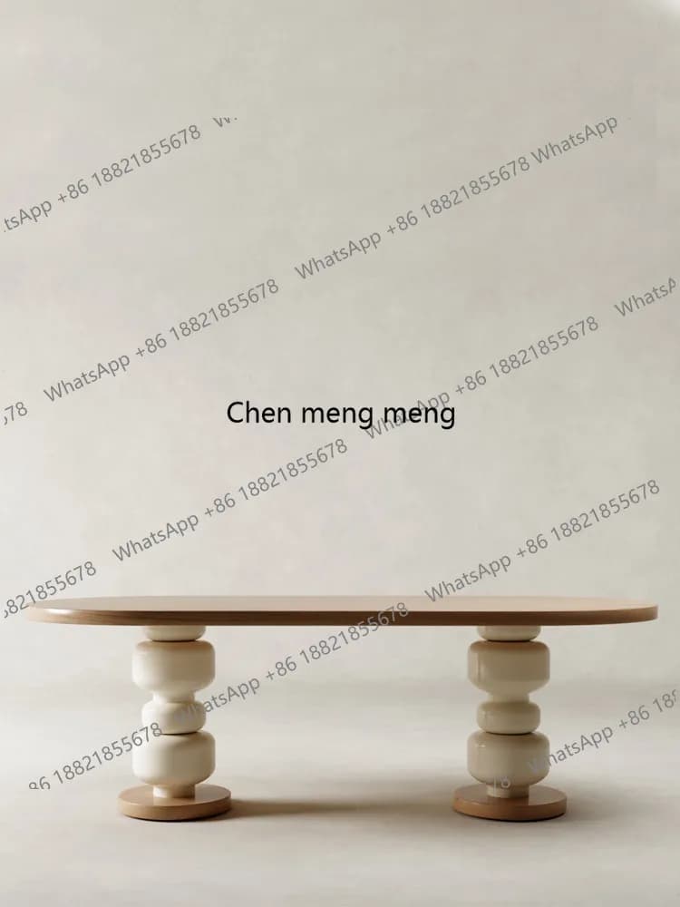 American retro solid wood dining table oval, desk Roman column old wabi sabi desk simple