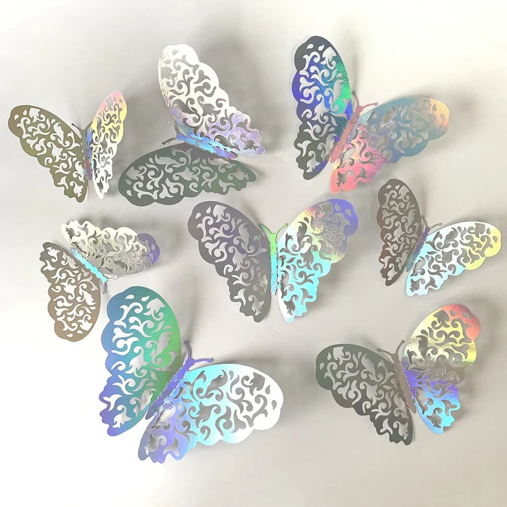 12pcs Colorful 3D Hollow Butterfly Wall Stickers Art Home Party Decor Background Wall Decals