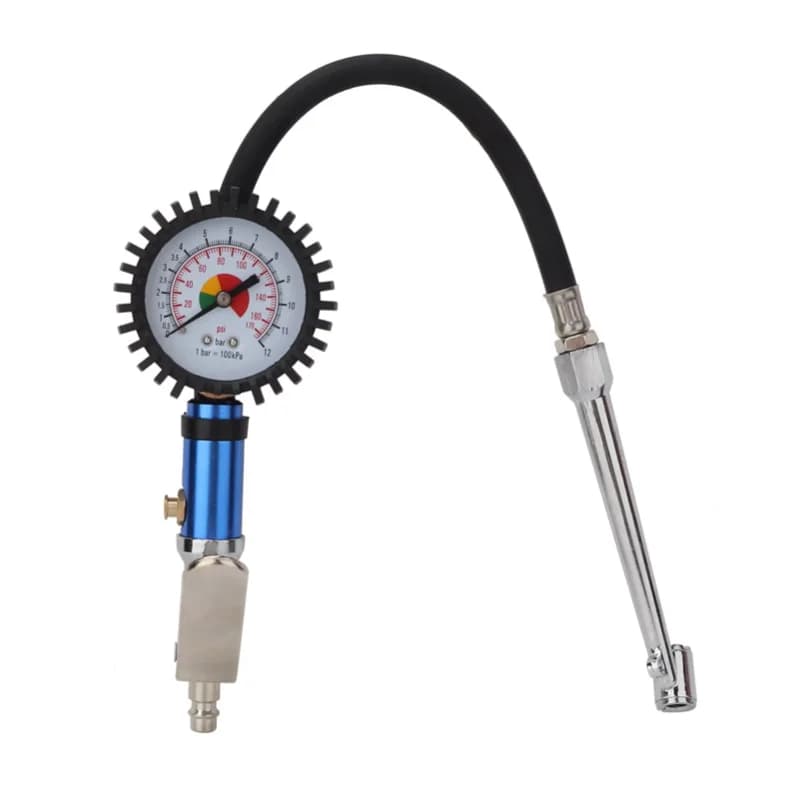 12" Tire Inflator Gun with Pressure Gauge Self-Locking Air Chuck Quick Connector Car Truck Tire Pump