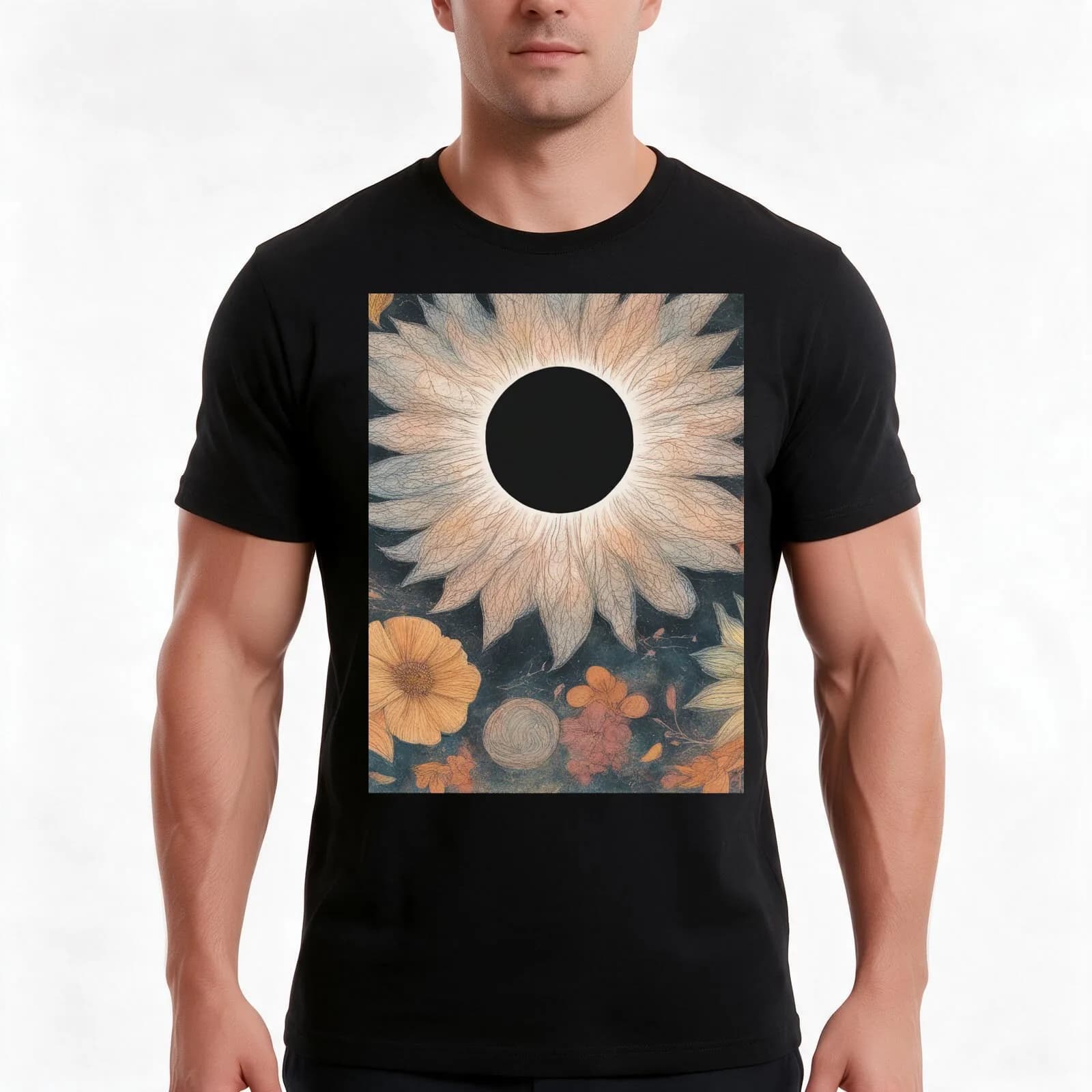 Flower Eclipse. Solar Eclipse 2024 T-Shirt, Summer Casual Cotton Tee, Oversized Streetwear Tops, Vintage Graphic Print