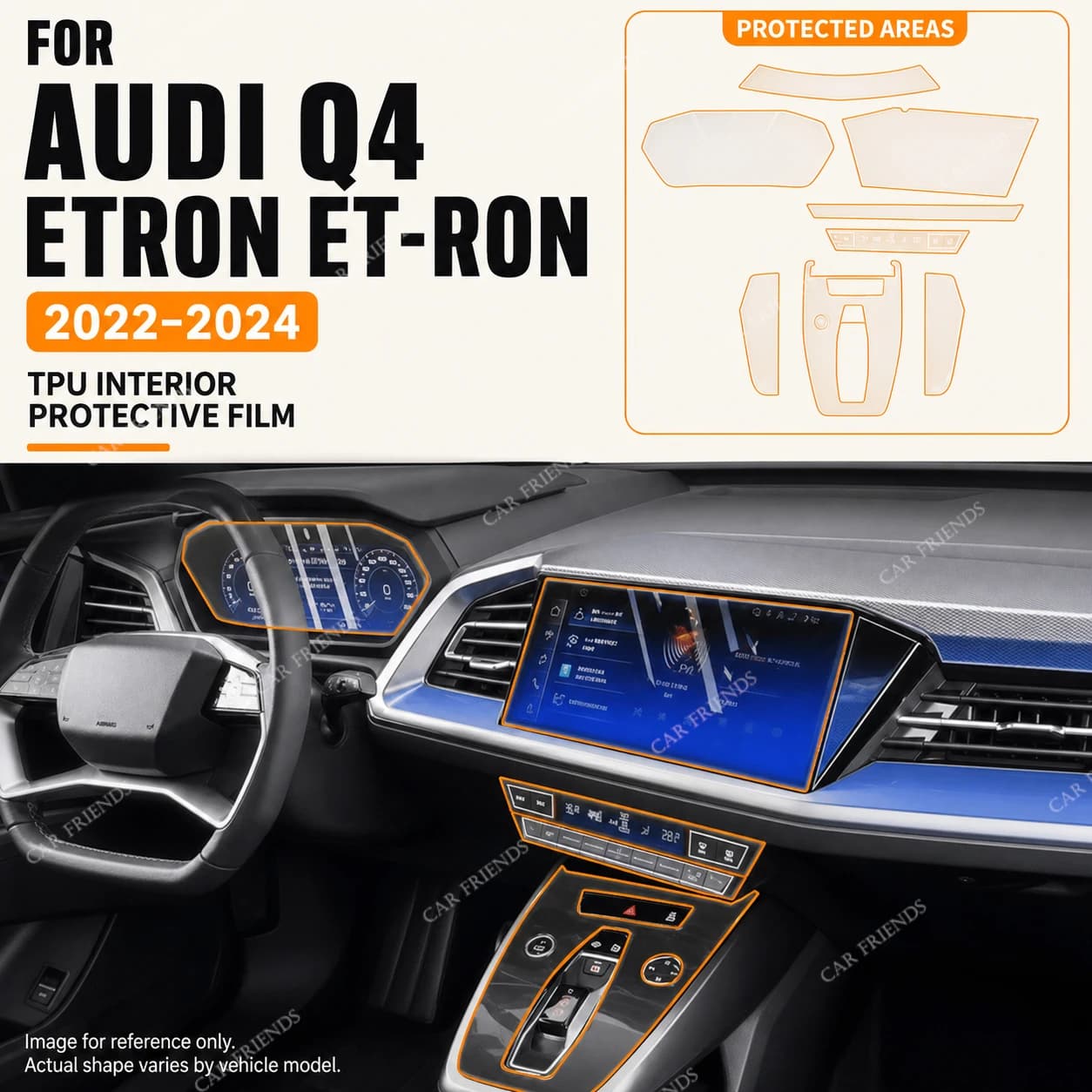 For Audi Q4 E-Tron 2024 Transparent TPU Interior Protective Film for Dashboard Screen Center Console Door Handle Gear Panel