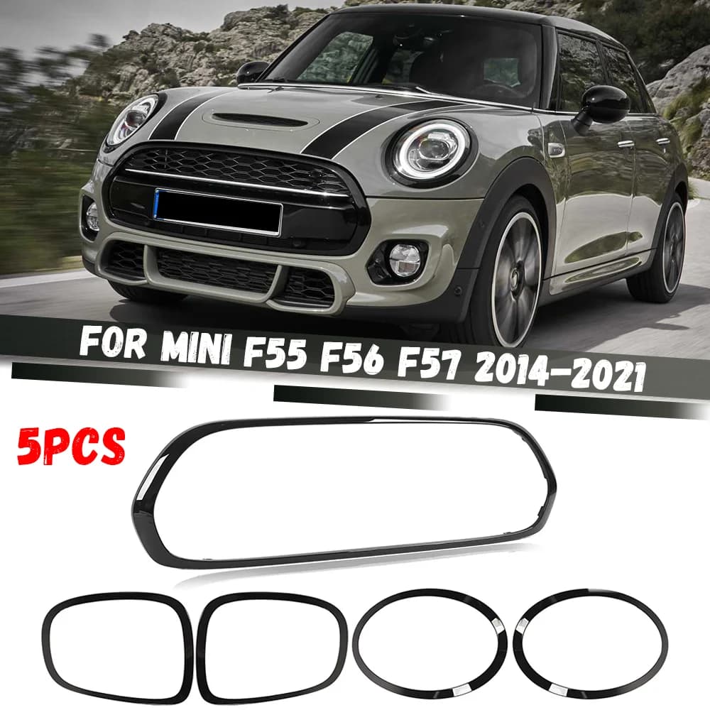 5Pcs Front Bumper Grille Trim Headlight Surround Taillight Trim Sticker For Mini F55 F56 F57 One Cooper S JCW 2014-2021