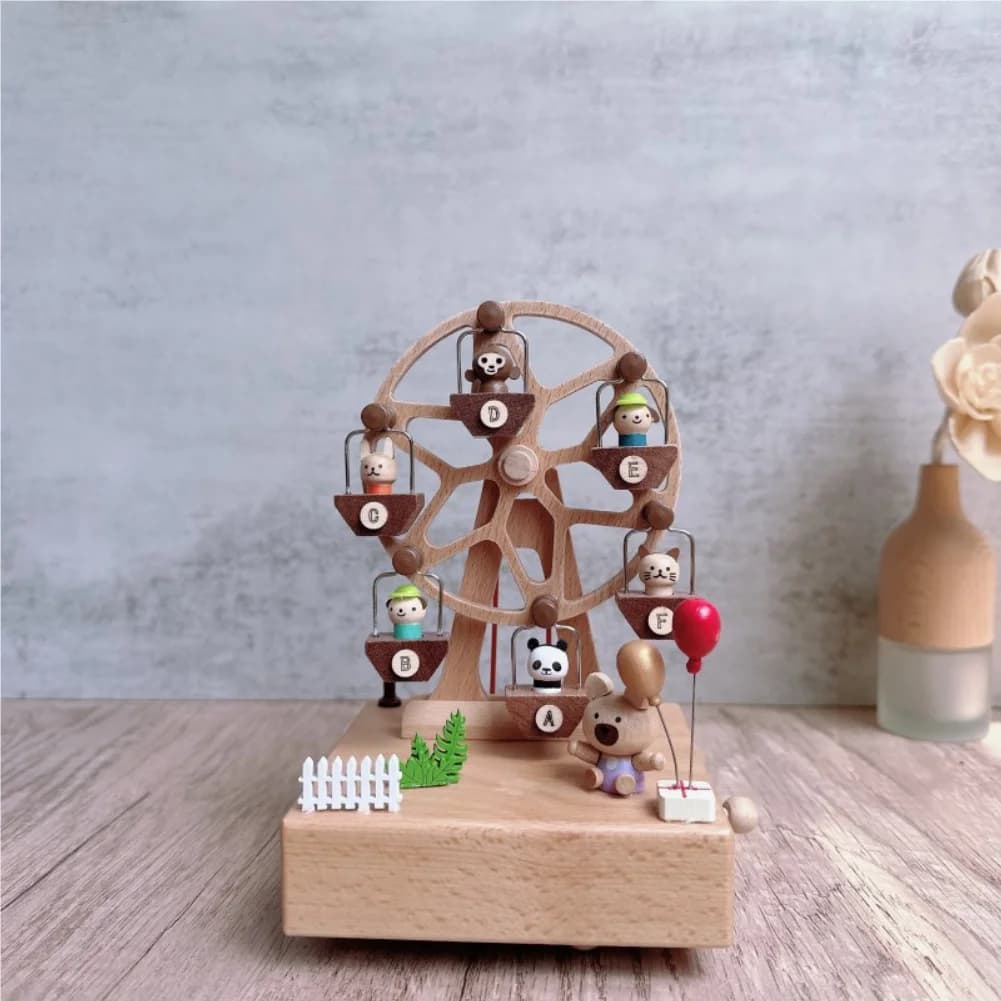 Animal Ferris Wheel Music Box Mechanical Wind-Up Rotating Carousel Wooden Music Box Gift for Boys and Girls
