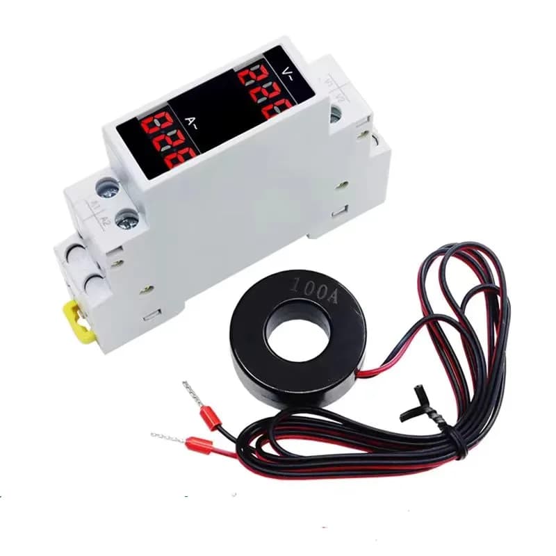 LED Mini DIN Rail Digital Display Three-Phase Ammeter Single-Phase Voltage Current Hz Meter Volt Amp Hz 1-100A AC80-500 for Elec