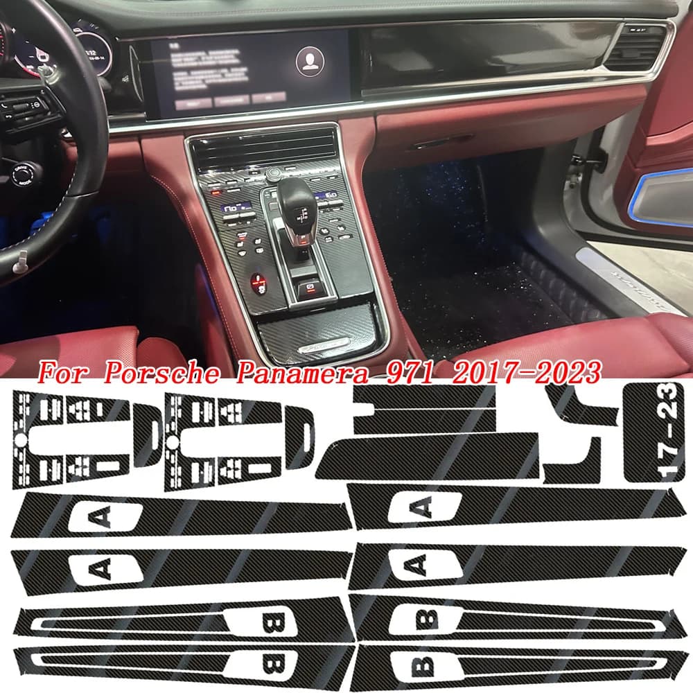 Carbon Fiber For Porsche Panamera 971 2017-23 Car Film Interior Sticker Center Console Gear Dashboard Air Door Handle Lift Panel
