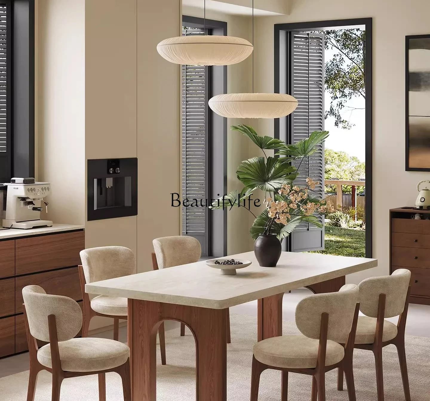 yj58 French travertine rock slab dining table Modern simple medium and ancient rectangular dining table