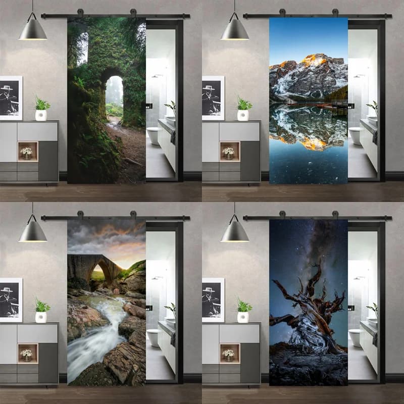 Forest Path Door Sticker 3D Self-adhesive PVC Door Decal for Bathroom Bedroom Wall Decor Decal for Bathroom Bedroom Wall Decor