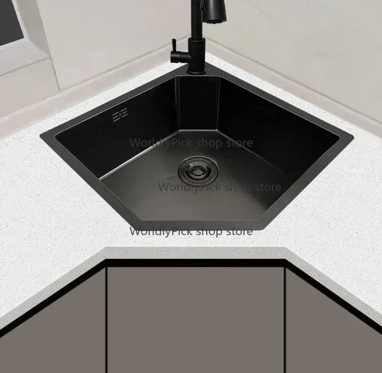gold steel nano handmade corner sink, kitchen corner washbasin, irregular shaped sink
