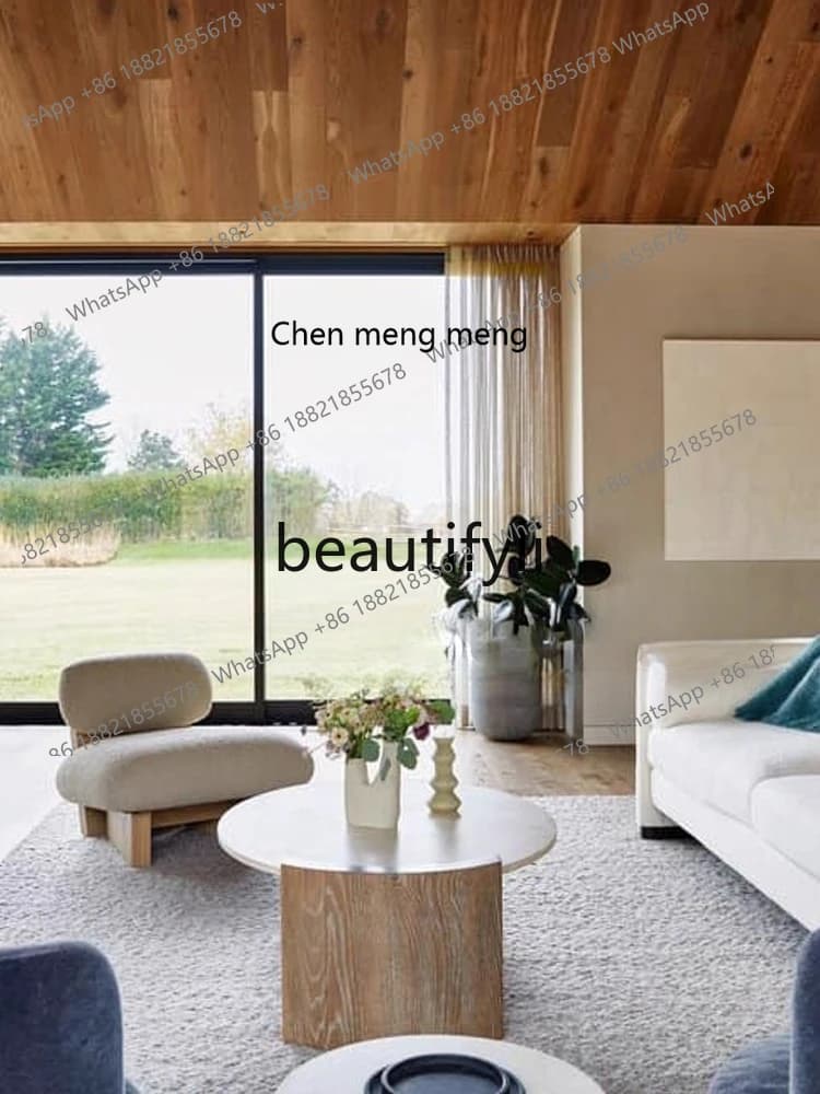 X New Minimalist Retro Solid Wood Oval Marble Coffee Table Natural Wood Living Room Coffee Table
