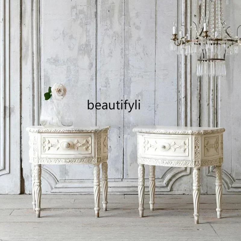 French Style Solid Wood Noble Bedroom Bedside Table Side Cabinet