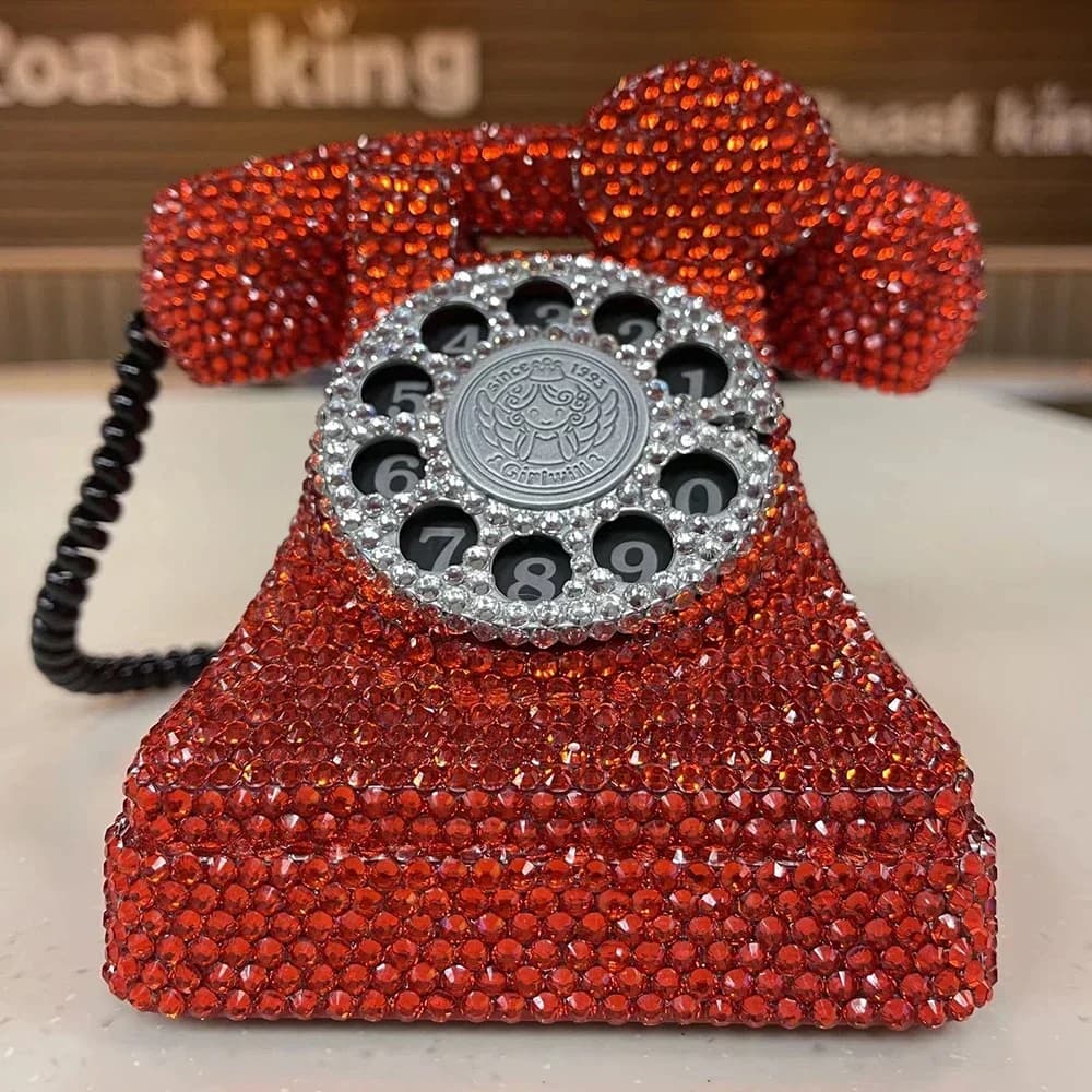 Rhinestone Retro Telephone Piggy Bank Sparkling Phone Money Box Coin Bank Money Saving Box Home Decoration Creative Gift
