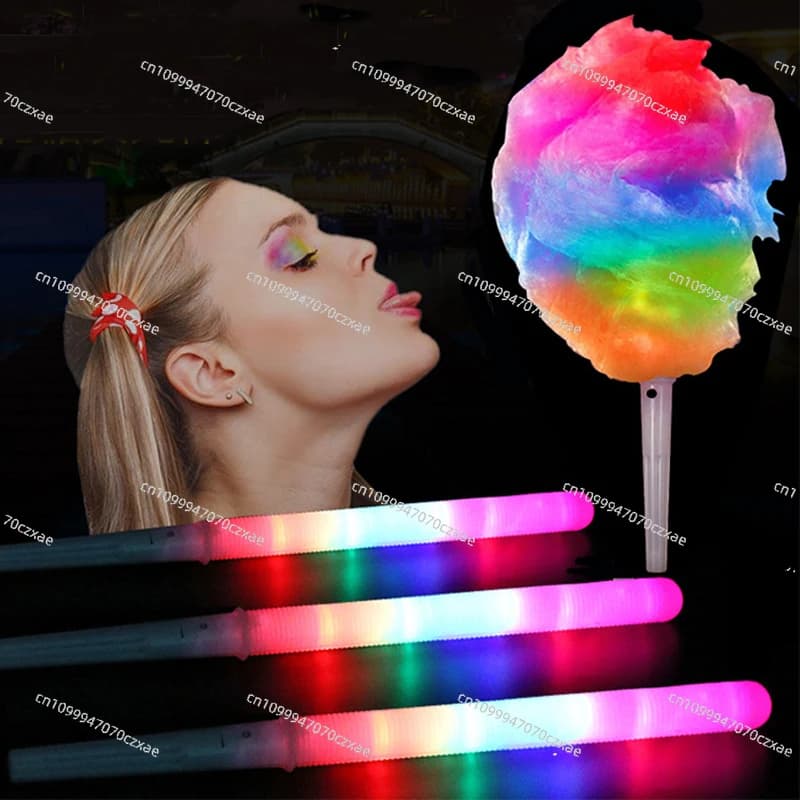 10pcs Fashion Led Cotton Candy Stick Food Grade Marshmallow Christmas Luminous Children's Glow Stick Mini Cotton Candy Machine