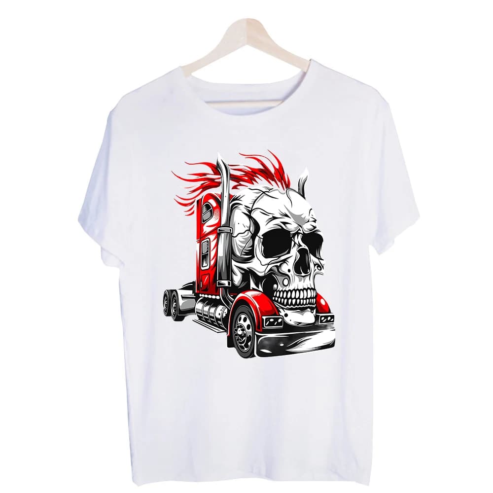 Men's Skull and Truck Graphic Tee, Short Sleeve Crew Neck T-Shirt for Streetwear and Casual Outfits