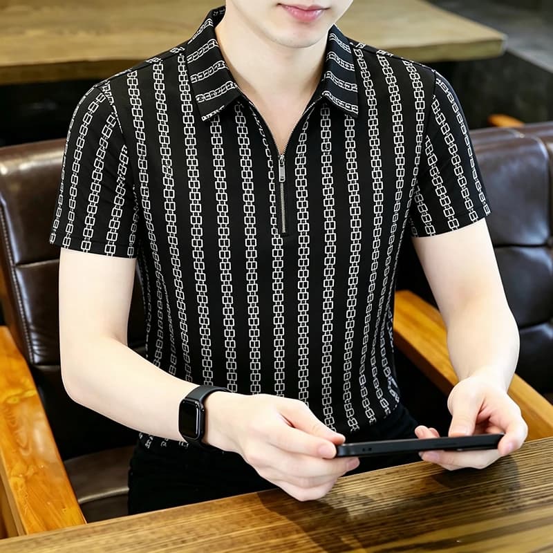 2026 Summer New Style Men's Cool and Breathable Half-Zip Collar Polo Shirt Short Sleeve